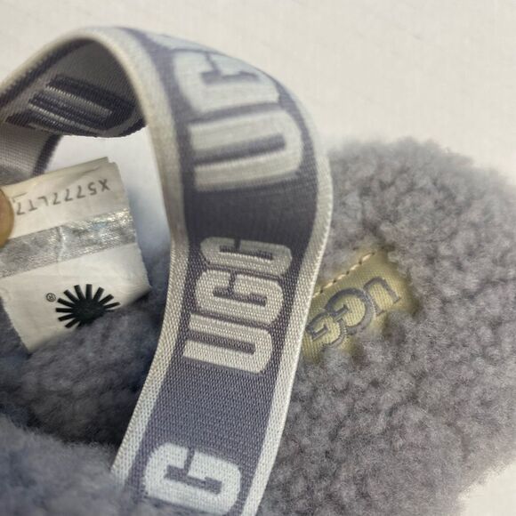 UGG Kids Fluffy Sherpa Gray Sandals Size 12 - Picture 7 of 8